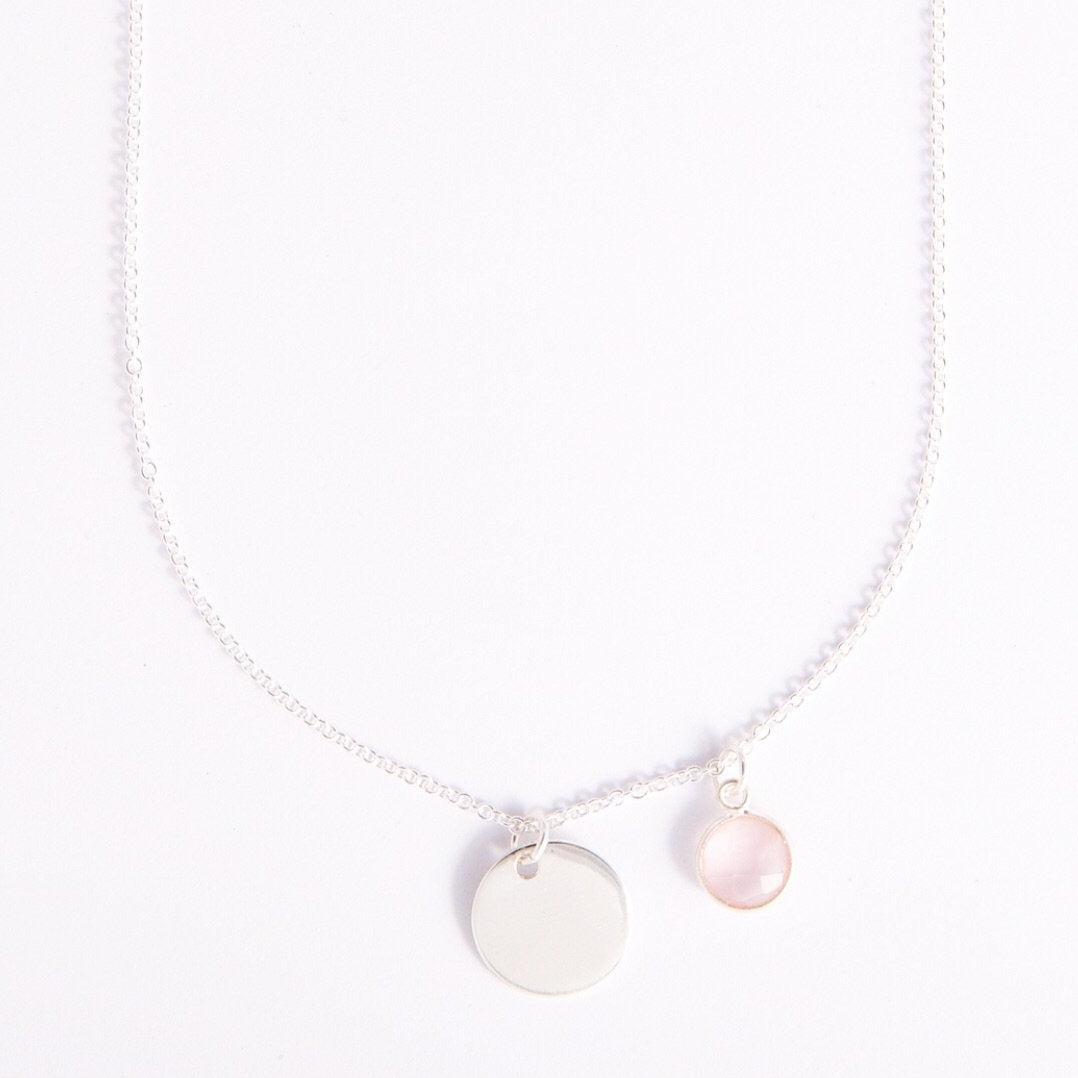 Gem and charm necklace (rose quartz)