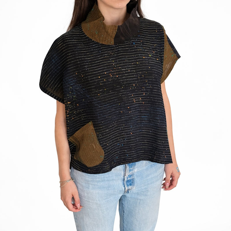 Pintuck top in dark tones