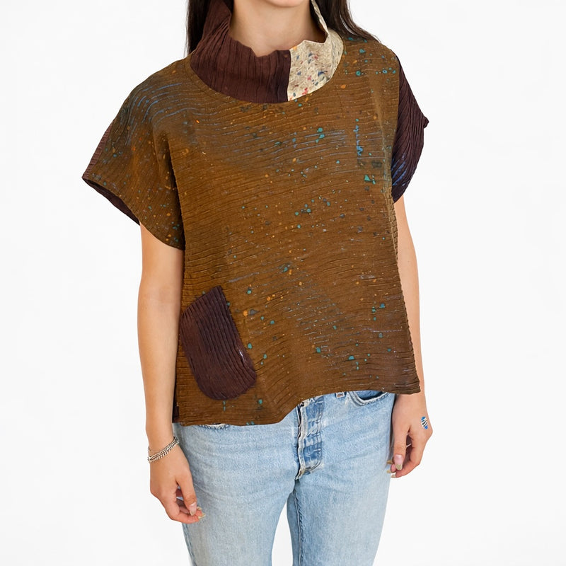 Pintuck top in Earth tones
