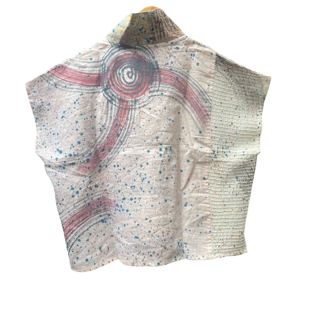 Textured vest with abstract pattern on a white background