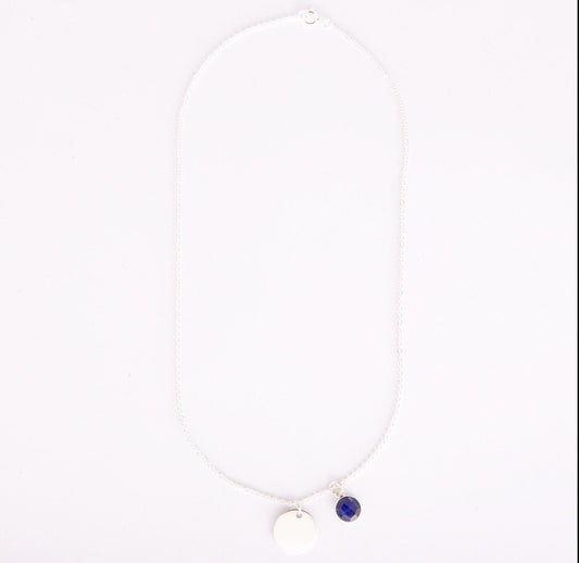Gem and charm necklace (sapphire)